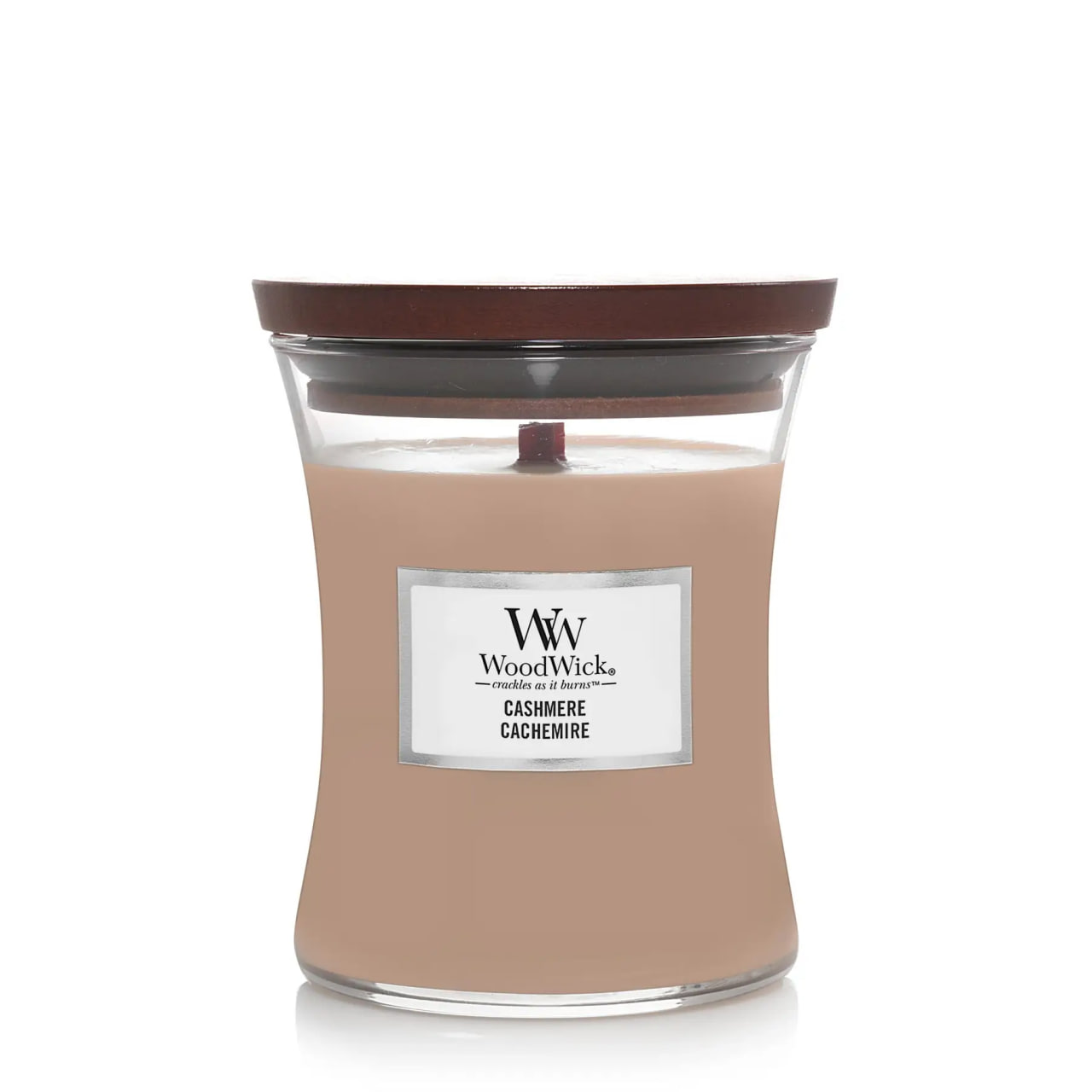 Woodwick Medium Cashmere - Ароматична свічка з ароматом айви, ірису та сандалу Woodwick Medium Cashmere - Ароматична свічка з ароматом айви, ірису та сандалу